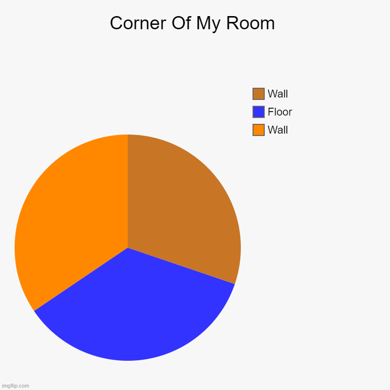 Corner Of My Room | Wall, Floor, Wall | image tagged in charts,pie charts | made w/ Imgflip chart maker