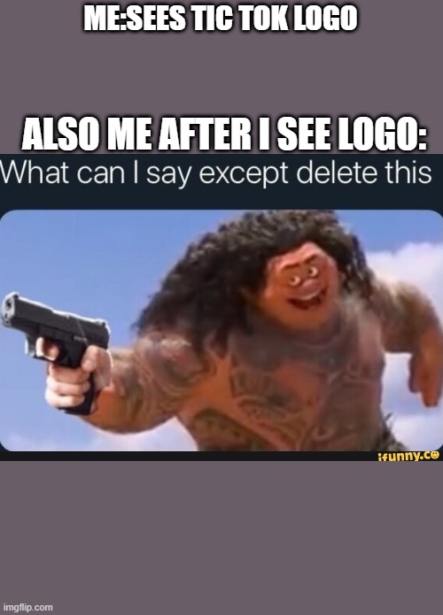 What can I say except delete this | ME:SEES TIC TOK LOGO ALSO ME AFTER I SEE LOGO: | image tagged in what can i say except delete this | made w/ Imgflip meme maker