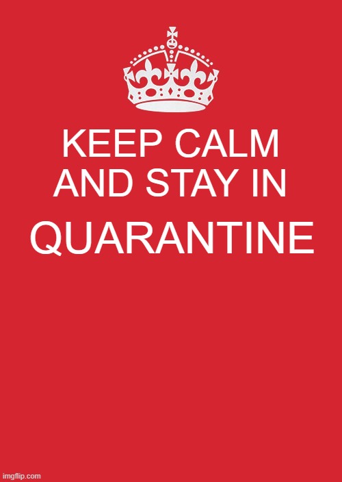 Trump, plz read THIS! | KEEP CALM AND STAY IN; QUARANTINE | image tagged in memes,keep calm and carry on red | made w/ Imgflip meme maker