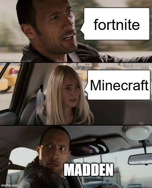 The Rock Driving | fortnite; Minecraft; MADDEN | image tagged in memes,the rock driving | made w/ Imgflip meme maker