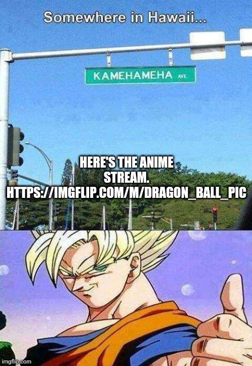 Goku's Kamehameha Street | HERE'S THE ANIME STREAM.
HTTPS://IMGFLIP.COM/M/DRAGON_BALL_PIC | image tagged in goku's kamehameha street | made w/ Imgflip meme maker