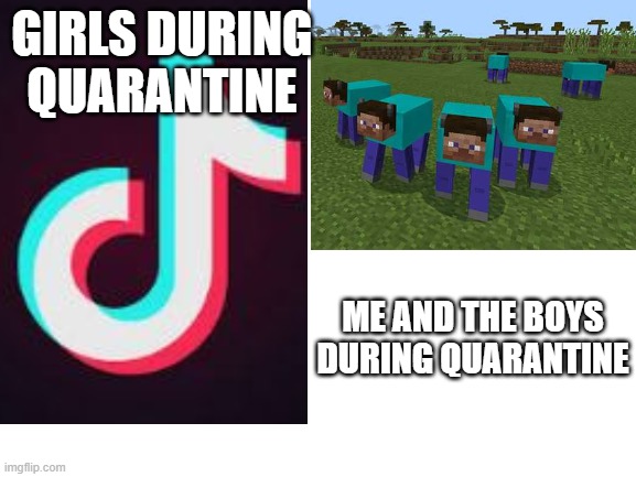 quarantine | GIRLS DURING QUARANTINE; ME AND THE BOYS DURING QUARANTINE | image tagged in quarantine | made w/ Imgflip meme maker