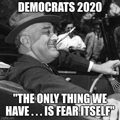 Democrats 2020 | DEMOCRATS 2020; "THE ONLY THING WE HAVE . . . IS FEAR ITSELF" | image tagged in covid,democrats,liberals,2020,conservatives,republicans | made w/ Imgflip meme maker