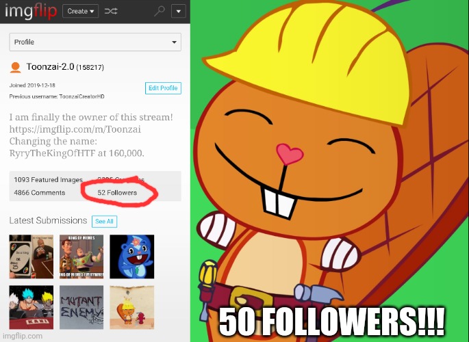 50 Followers Celebration!!! | 50 FOLLOWERS!!! | image tagged in happy handy htf,celebration,followers,memes | made w/ Imgflip meme maker