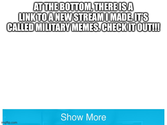 Blank White Template | AT THE BOTTOM, THERE IS A LINK TO A NEW STREAM I MADE. IT’S CALLED MILITARY MEMES. CHECK IT OUT!!! | image tagged in blank white template | made w/ Imgflip meme maker