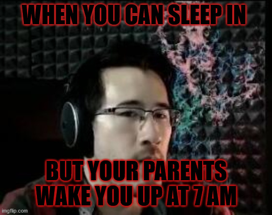 upvote if you agree | WHEN YOU CAN SLEEP IN; BUT YOUR PARENTS WAKE YOU UP AT 7 AM | image tagged in markiplier not impressed | made w/ Imgflip meme maker