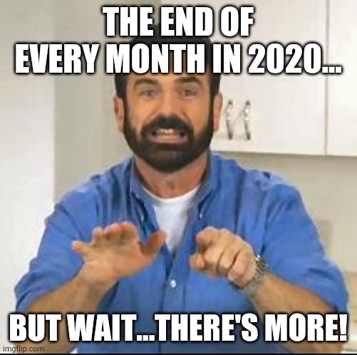But wait 2020 | THE END OF EVERY MONTH IN 2020... BUT WAIT...THERE'S MORE! | image tagged in but wait there's more | made w/ Imgflip meme maker