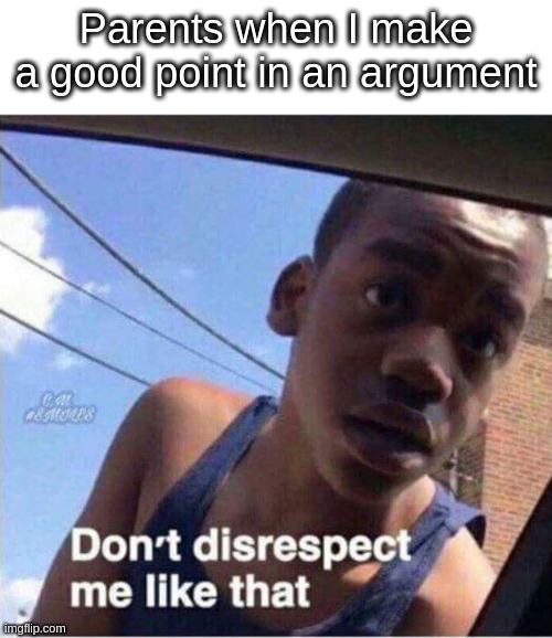 Don't disrespect me like that | Parents when I make a good point in an argument | image tagged in don't disrespect me like that | made w/ Imgflip meme maker