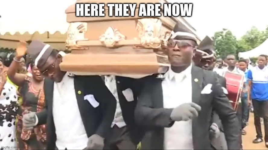 Coffin Dance | HERE THEY ARE NOW | image tagged in coffin dance | made w/ Imgflip meme maker