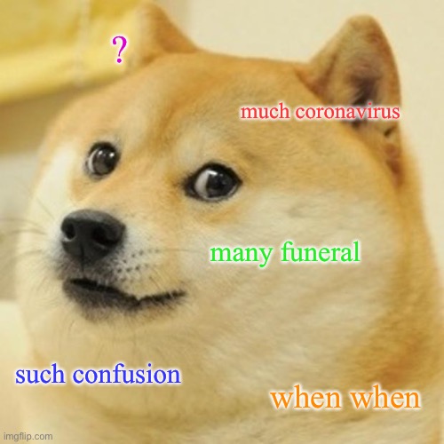 Doge Meme | ? much coronavirus many funeral such confusion when when | image tagged in memes,doge | made w/ Imgflip meme maker
