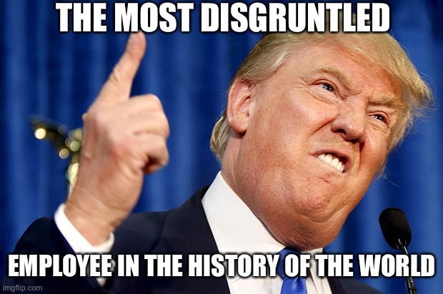 Donald Trump | THE MOST DISGRUNTLED; EMPLOYEE IN THE HISTORY OF THE WORLD | image tagged in donald trump | made w/ Imgflip meme maker