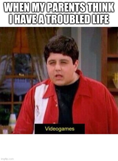 videogames | WHEN MY PARENTS THINK I HAVE A TROUBLED LIFE | image tagged in videogames | made w/ Imgflip meme maker
