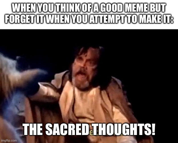 The sacred texts! | WHEN YOU THINK OF A GOOD MEME BUT FORGET IT WHEN YOU ATTEMPT TO MAKE IT:; THE SACRED THOUGHTS! | image tagged in the sacred texts | made w/ Imgflip meme maker