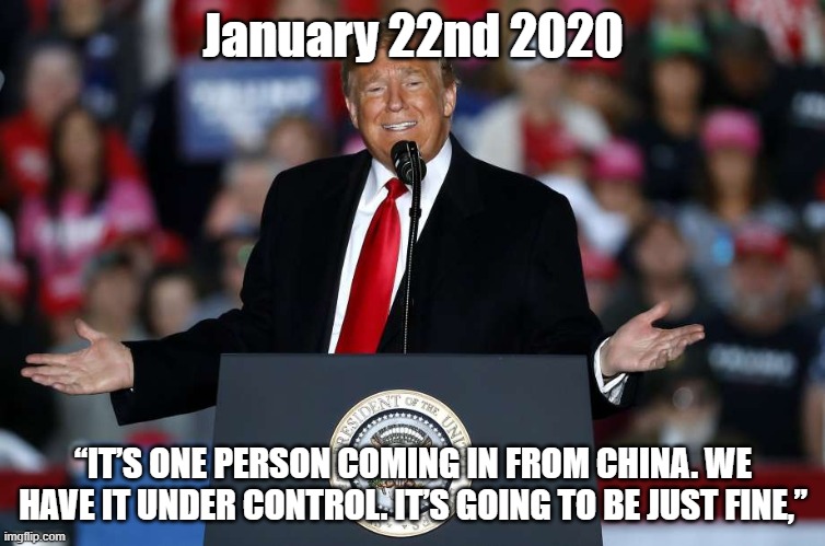 Don Jon | January 22nd 2020; “IT’S ONE PERSON COMING IN FROM CHINA. WE HAVE IT UNDER CONTROL. IT’S GOING TO BE JUST FINE,” | image tagged in don jon | made w/ Imgflip meme maker
