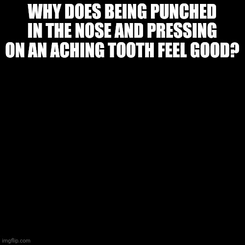 Is it just me? | WHY DOES BEING PUNCHED IN THE NOSE AND PRESSING ON AN ACHING TOOTH FEEL GOOD? | image tagged in black box,pain,coolish | made w/ Imgflip meme maker