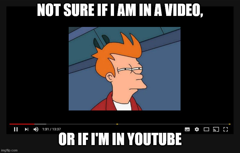 Youtube video screen | NOT SURE IF I AM IN A VIDEO, OR IF I'M IN YOUTUBE | image tagged in youtube video screen | made w/ Imgflip meme maker