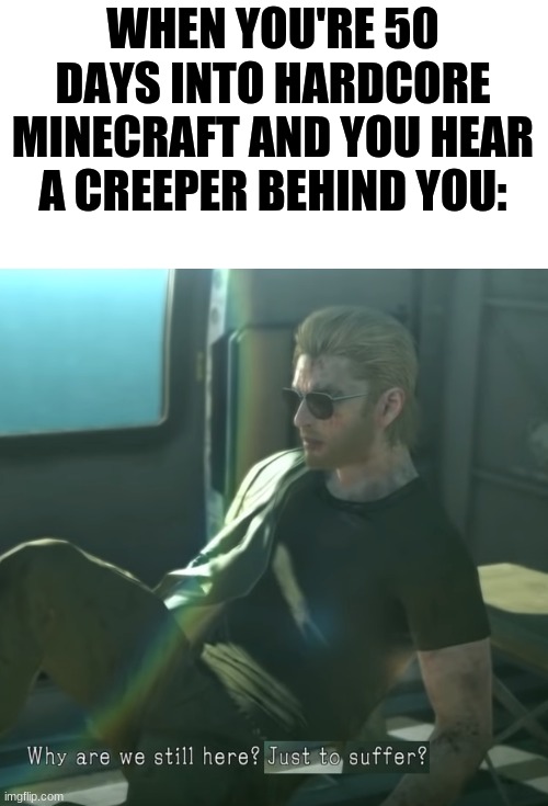 Why are we here? | WHEN YOU'RE 50 DAYS INTO HARDCORE MINECRAFT AND YOU HEAR A CREEPER BEHIND YOU: | image tagged in why are we here | made w/ Imgflip meme maker
