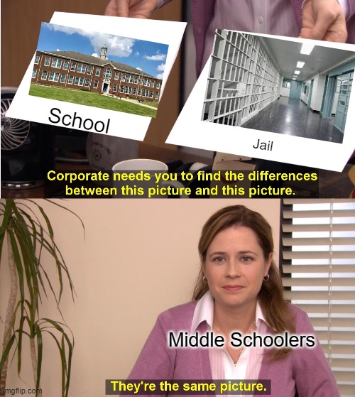 They're The Same Picture | School; Jail; Middle Schoolers | image tagged in memes,they're the same picture | made w/ Imgflip meme maker