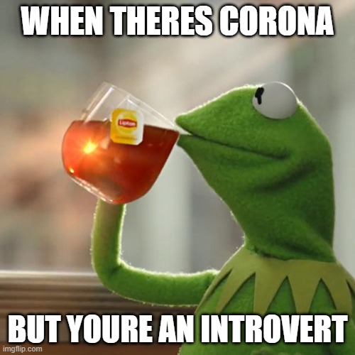 But That's None Of My Business | WHEN THERES CORONA; BUT YOURE AN INTROVERT | image tagged in memes,but that's none of my business,kermit the frog | made w/ Imgflip meme maker