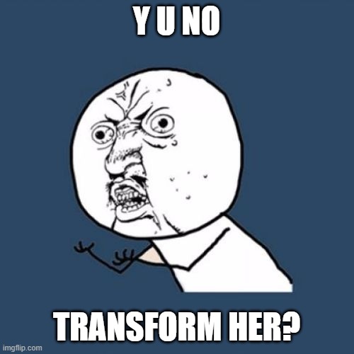 Y u No Reverse | Y U NO TRANSFORM HER? | image tagged in y u no reverse | made w/ Imgflip meme maker