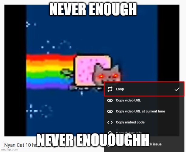 Bring back the Nyan Cat | NEVER ENOUGH; NEVER ENOUOUGHH | image tagged in nyan cat | made w/ Imgflip meme maker