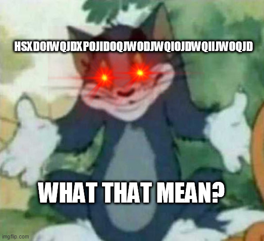 tom i dont know meme |  HSXDOIWQJDXPOJIDOQJWODJWQIOJDWQIIJWOQJD; WHAT THAT MEAN? | image tagged in tom i dont know meme | made w/ Imgflip meme maker
