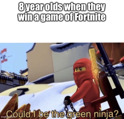 No you are not the Green Ninja |  8 year olds when they win a game of Fortnite | image tagged in could i be the green ninja | made w/ Imgflip meme maker