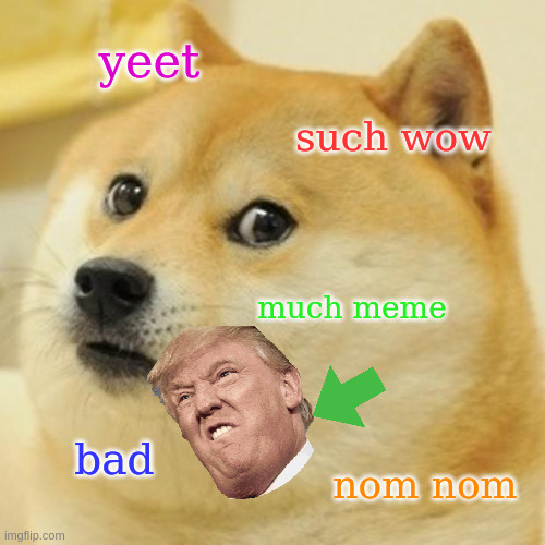 Doge Meme | yeet; such wow; much meme; bad; nom nom | image tagged in memes,doge | made w/ Imgflip meme maker