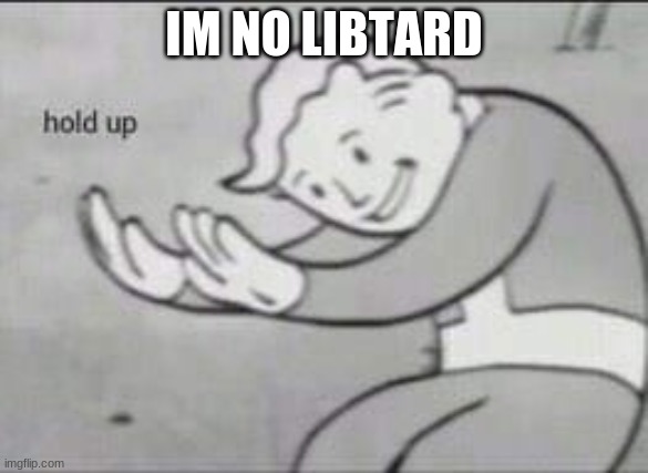 Fallout Hold Up | IM NO LIBTARD | image tagged in fallout hold up | made w/ Imgflip meme maker