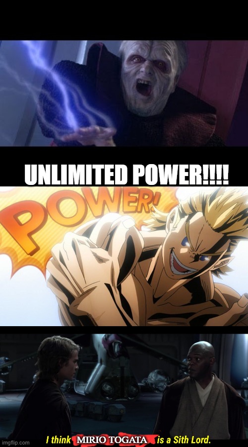 power | UNLIMITED POWER!!!! MIRIO TOGATA | image tagged in unlimited power | made w/ Imgflip meme maker