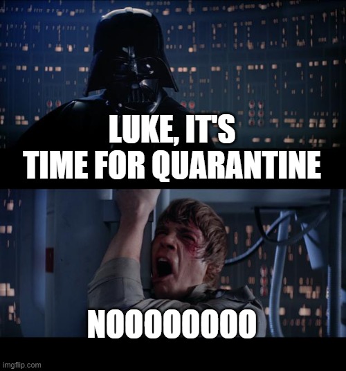 Star Wars No Meme | LUKE, IT'S TIME FOR QUARANTINE; NOOOOOOOO | image tagged in memes,star wars no | made w/ Imgflip meme maker