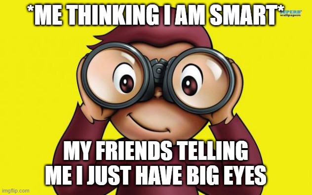 curious George | *ME THINKING I AM SMART*; MY FRIENDS TELLING ME I JUST HAVE BIG EYES | image tagged in curious george | made w/ Imgflip meme maker