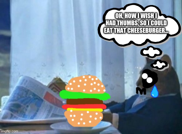 Oh, how I wish... | OH, HOW I WISH I HAD THUMBS, SO I COULD EAT THAT CHEESEBURGER... | image tagged in memes,i should buy a boat cat | made w/ Imgflip meme maker