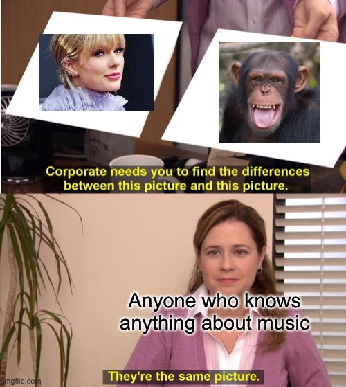 I am going to get so many downvotes for this... | Anyone who knows anything about music | image tagged in memes,they're the same picture,taylor swift,bad singing,music memes,music | made w/ Imgflip meme maker
