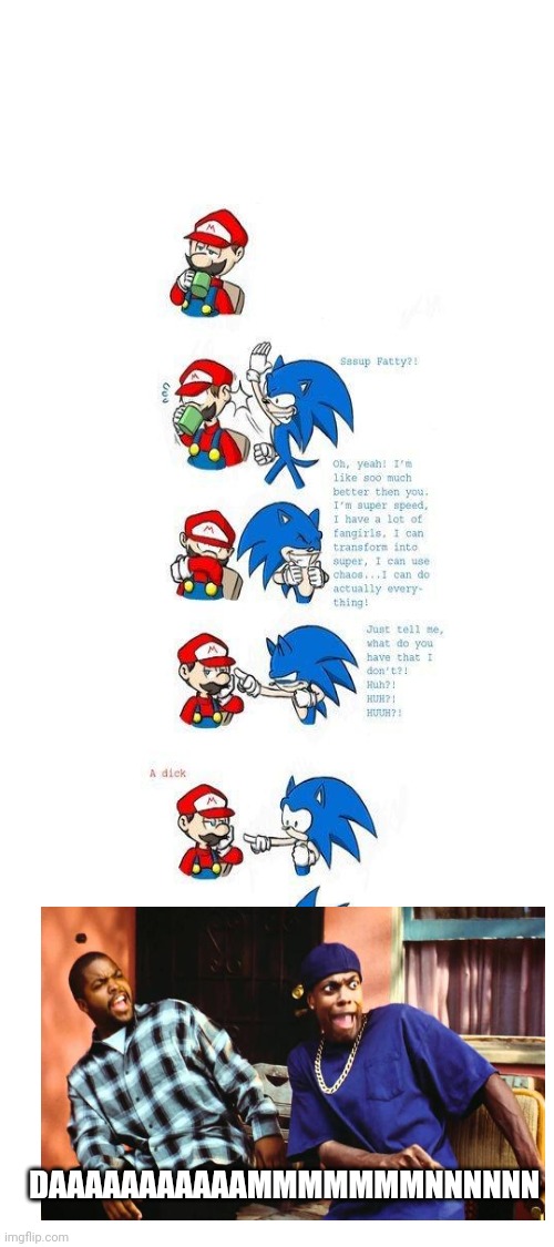 Sonic vs mario | DAAAAAAAAAAAMMMMMMMNNNNNN | image tagged in blank white template,mario,sonic | made w/ Imgflip meme maker