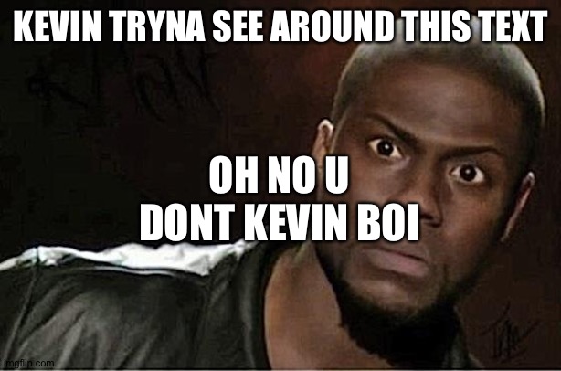 He wasn't ready! | KEVIN TRYNA SEE AROUND THIS TEXT; OH NO U DONT KEVIN BOI | image tagged in memes,kevin hart | made w/ Imgflip meme maker