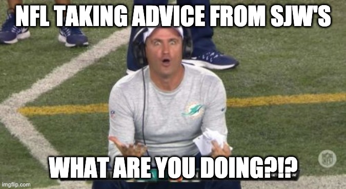 NFL SJW | NFL TAKING ADVICE FROM SJW'S; WHAT ARE YOU DOING?!? | image tagged in miami dolphins coach wtf are you doing | made w/ Imgflip meme maker