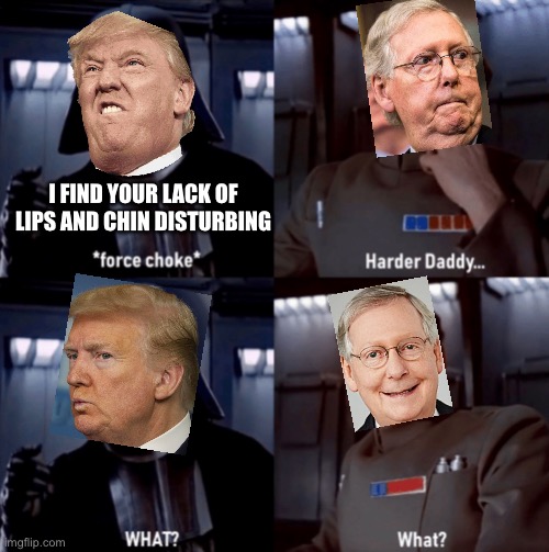 The games the obscenely rich play | I FIND YOUR LACK OF LIPS AND CHIN DISTURBING | image tagged in donald trump,moscow mitch,mitch mcconnell,darth vader force choke | made w/ Imgflip meme maker