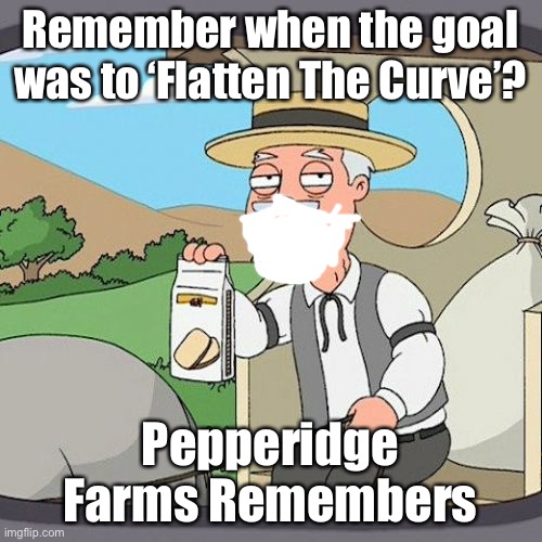 Pepperidge Farm Remembers Meme | Remember when the goal was to ‘Flatten The Curve’? Pepperidge Farms Remembers | image tagged in memes,pepperidge farm remembers | made w/ Imgflip meme maker