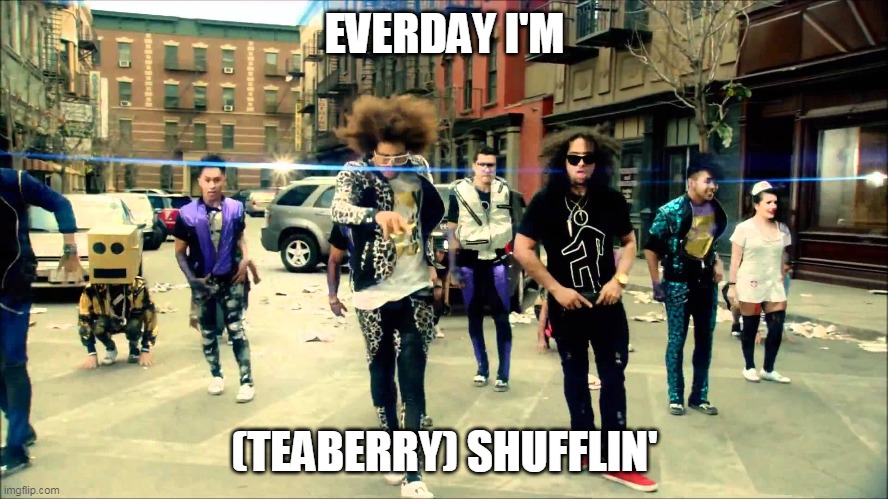 Everyday im shuffling | EVERDAY I'M; (TEABERRY) SHUFFLIN' | image tagged in everyday im shuffling | made w/ Imgflip meme maker