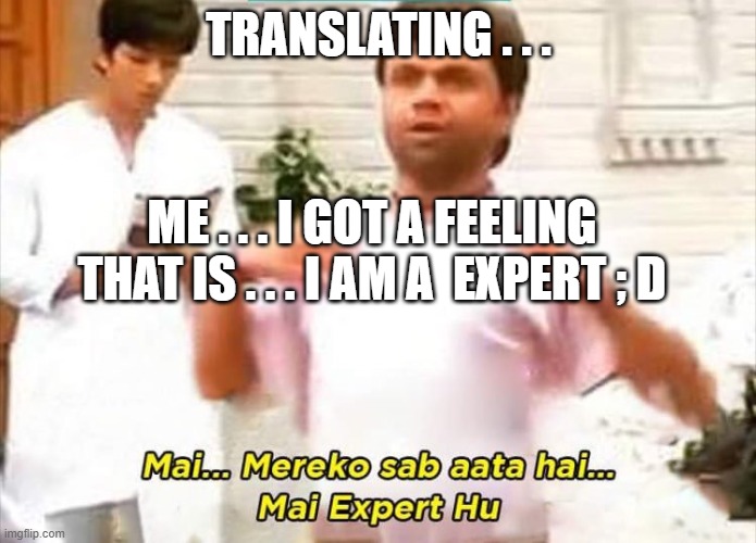 Rajpal yadav | TRANSLATING . . . ME . . . I GOT A FEELING THAT IS . . . I AM A  EXPERT ; D | image tagged in rajpal yadav | made w/ Imgflip meme maker