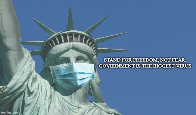 STAND FOR LIBERTY | STAND FOR FREEDOM, NOT FEAR. GOVERNMENT IS THE BIGGEST VIRUS | image tagged in covid-19,coronavirus,liberty,freedom,tyranny,fear | made w/ Imgflip meme maker