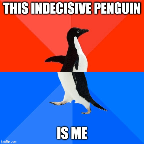 Socially Awesome Awkward Penguin Meme | THIS INDECISIVE PENGUIN; IS ME | image tagged in memes,socially awesome awkward penguin | made w/ Imgflip meme maker