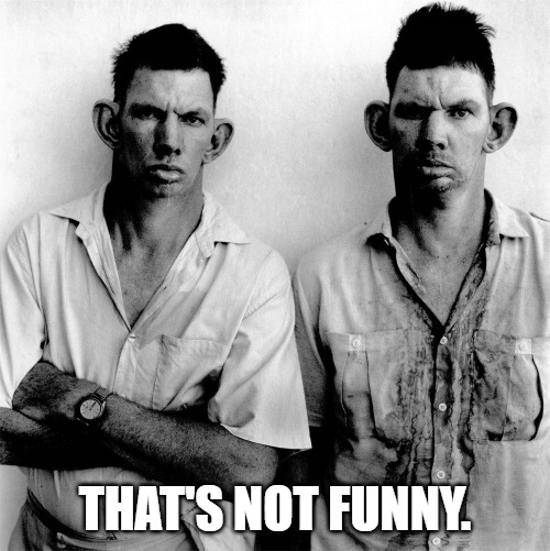 The Twins - Not funny | THAT'S NOT FUNNY. | image tagged in dark humor,humor,not funny | made w/ Imgflip meme maker