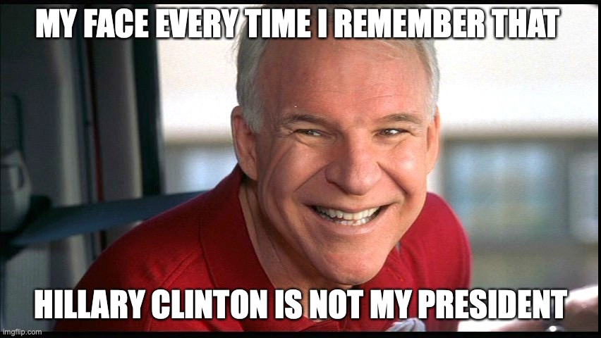 MY FACE EVERY TIME I REMEMBER THAT; HILLARY CLINTON IS NOT MY PRESIDENT | image tagged in steve martin,hillary clinton,politics | made w/ Imgflip meme maker