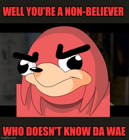 WELL YOU'RE A NON-BELIEVER; WHO DOESN'T KNOW DA WAE | image tagged in step brothers,dank memes,memes,ugandan knuckles,do you know da wae,funny | made w/ Imgflip meme maker