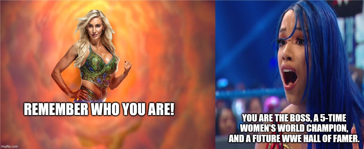 Charlotte tells Sasha to remember who she is. | YOU ARE THE BOSS, A 5-TIME WOMEN'S WORLD CHAMPION, AND A FUTURE WWE HALL OF FAMER. REMEMBER WHO YOU ARE! | image tagged in wwe,remember | made w/ Imgflip meme maker