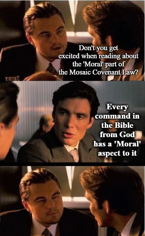 Moral Law | Don't you get excited when reading about the 'Moral' part of the Mosaic Covenant Law? Every command in the Bible from God has a 'Moral' aspect to it | image tagged in funny,bible,theology | made w/ Imgflip meme maker
