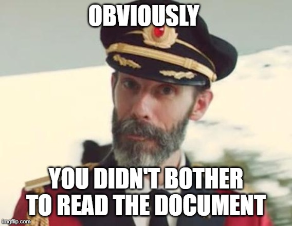 Captain Obvious | OBVIOUSLY YOU DIDN'T BOTHER TO READ THE DOCUMENT | image tagged in captain obvious | made w/ Imgflip meme maker