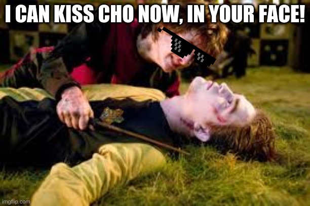 Death of Cedric Diggory | I CAN KISS CHO NOW, IN YOUR FACE! | image tagged in death of cedric diggory | made w/ Imgflip meme maker